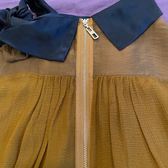 By Malene Birger mustard brown silk dress with bow - Picture 3 of 5